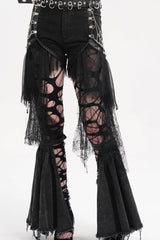Black Chain Irregular Mesh Ripped Hem Women's Gothic Shorts - Product - 9