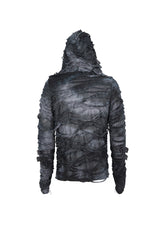 Black High Collar Long Sleeves Print Ripped Men's Punk Hoodies T-Shirt - Product - 9