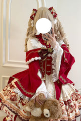 Red [New Year] Print Ruffle Bowknot Lace-Up Sweet Chinese Style Lolita Jsk Dress - Product - 5