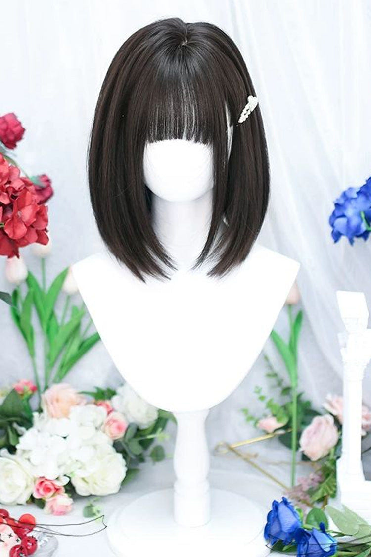 Black Tea Brown Straight Short Wig Sweet Daily Lolita JK Style - Black-Tea-Brown - 1