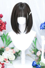 Black Tea Brown Straight Short Wig Sweet Daily Lolita JK Style - Black-Tea-Brown - 1