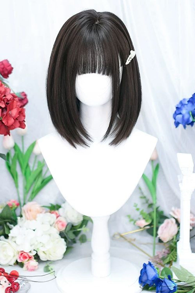 Black Tea Brown Straight Short Wig Sweet Daily Lolita JK Style - Black-Tea-Brown - 1