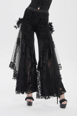 Black Embroidered Lace Women's Printed Mesh Floral Gothic Pants - Product - 9
