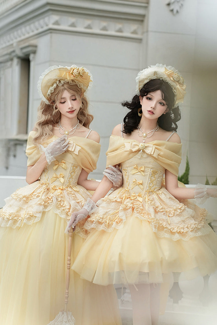 Yellow [Sissi's Pilgrimage] Off Shoulder Ruffle Bowknot Lace Sweet Lolita Skirt (Long Version) - Product - 15