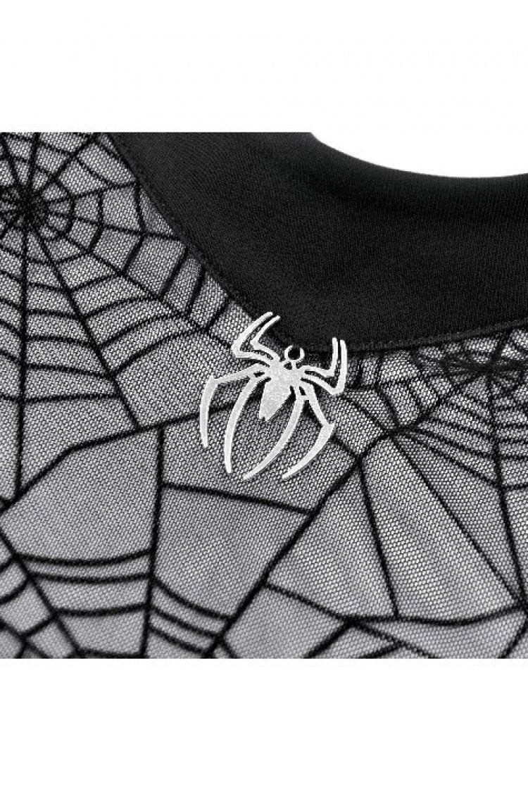 Black Short Sleeves Cut-Out Spider Cobweb Sheer Mesh Women's Gothic Top - Product - 14