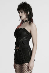Black Lace-Up Buckle Overbust Women's Punk Corset - Product - 2