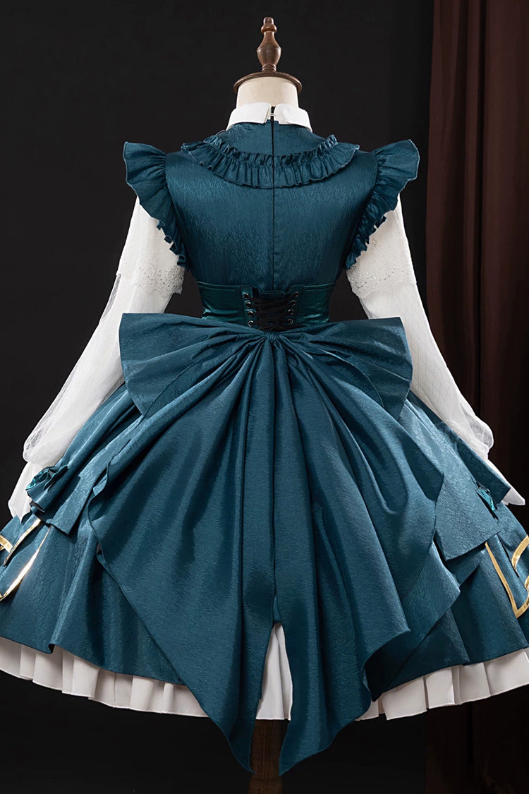 Dark Green [Identity V] Gardener Specimen Gallery Series Lapel Collar Long Sleeves Multi-Layered Ruffled Bow Spliced Cosplay Classic Lolita Dress - Product - 3