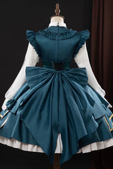 Dark Green [Identity V] Gardener Specimen Gallery Series Lapel Collar Long Sleeves Multi-Layered Ruffled Bow Spliced Cosplay Classic Lolita Dress - Product - 3