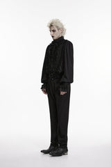 Black Embroidered Spliced Slim Men's Gothic Pants - Product - 2