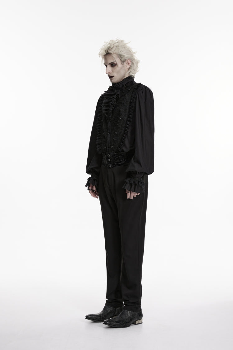 Black Embroidered Spliced Slim Men's Gothic Pants - Product - 2