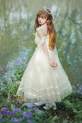 Beige Small Ballet High Waisted Bowknot Chiffon Long Version Sweet Lolita JSK Dress - Product - 11