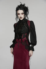 Black/Red Jacquard Embroidered Lace Lace-Up Slim Women's Gothic Vest - Product - 6