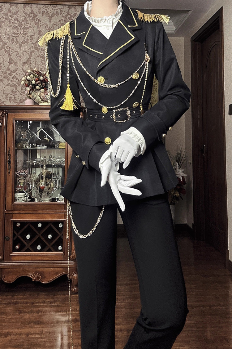 Black Lapel Collar Long Sleeves Ouji Military Prince Handsome Lolita Suit Coat - Product - 3