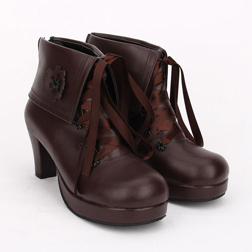 Brown Lace Up High Heel Classic Lolita Short Boots - Brown - 1