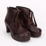 Brown Lace Up High Heel Classic Lolita Short Boots - Brown - 1