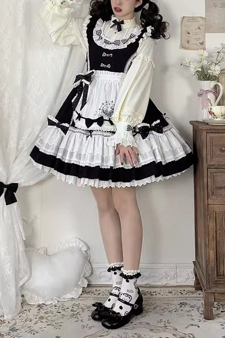 Black/White Ruffled Square Collar Alice Chapter Sweet Lolita JSK Dress - Black/White - 1