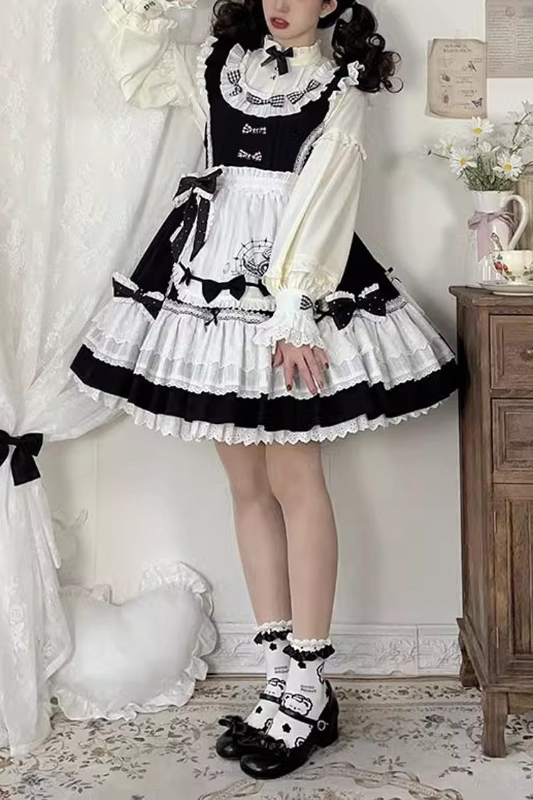 Black/White Ruffled Square Collar Alice Chapter Sweet Lolita JSK Dress - Black/White - 1