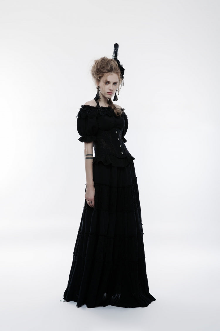 Black Halterneck Jacquard Lace-Up Women's Breast Support Gothic Vest - Product - 7