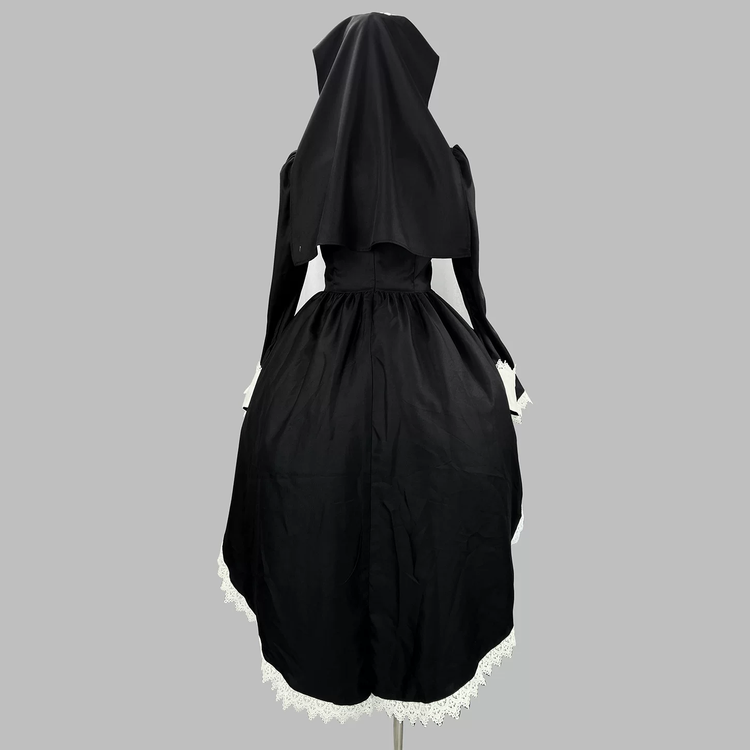 Black Gothic Ruffled Lolita Dress with Cross and Lace Trim - view 4