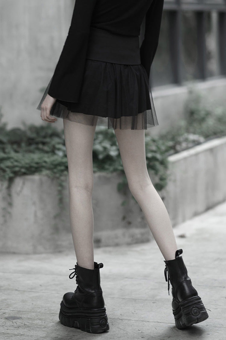 Black Binding Mesh Plaid High Waist Women's Steam Punk Skirt - Product - 3