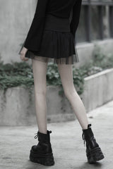 Black Binding Mesh Plaid High Waist Women's Steam Punk Skirt - Product - 3