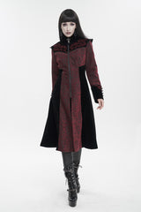 Red Jacquard Studded Mushroom Buckle Metal Cross Embroidered Women's Gothic Coat - Product - 2