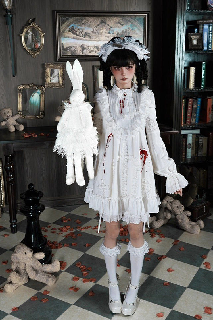 White [Cross Doll] Long Hime Sleeves Ruffle Lace Gothic Lolita Dress Set 2 Versions - Product - 14