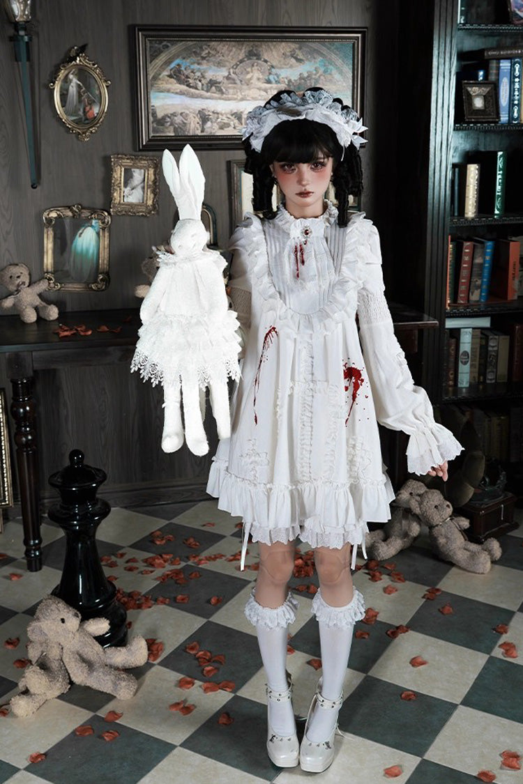 White [Cross Doll] Long Hime Sleeves Ruffle Lace Gothic Lolita Dress Set 2 Versions - Product - 14