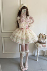 Apricot [Song of Floral Letters] Sleeveless Triple-Layered Bowknot Lace-Up Sweet Lolita Jsk Dress - Product - 4