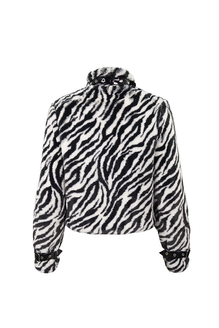 Black/White Stripe Design Shiny Belt With D-Shaped Buckle Decoration Padded Women's Punk Jacket - Product - 8