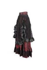 Black/Red Ruffle Lace Drawstring Women's Gothic Skirt - Product - 6