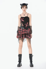 Black Strap Off Shoulder Asymmetric Side Lace-Up Eyelet Women's Punk Plaid Cross Bustier - Product - 7