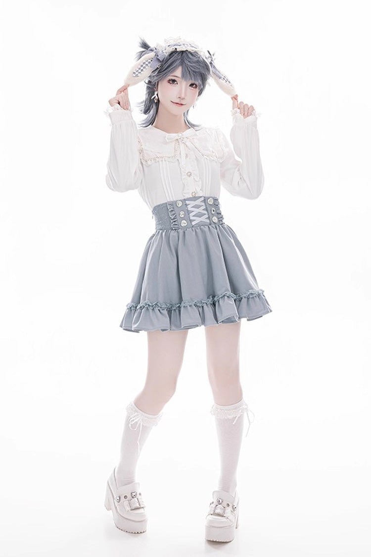 Sweet Ruffle Lace Lace-Up Japanese Jirai Kei Skirt 4 Colors - Product - 10