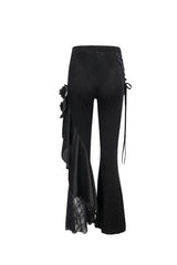 Black Velvet Single Side Stitching Rose Net Side Rope Decoration Asymmetric Pattern Flare Women's Gothic Pants - Product - 10