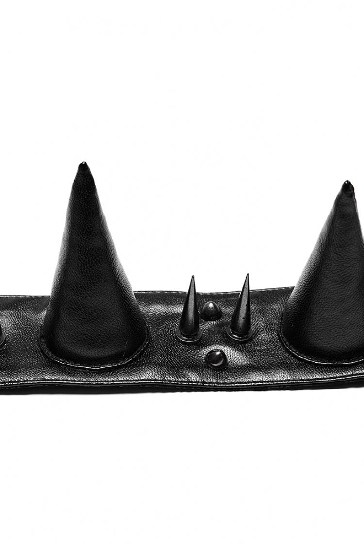 Black Cracked Leather Metal Nail Decoration Men's Steampunk Pointed Choker - Product - 9