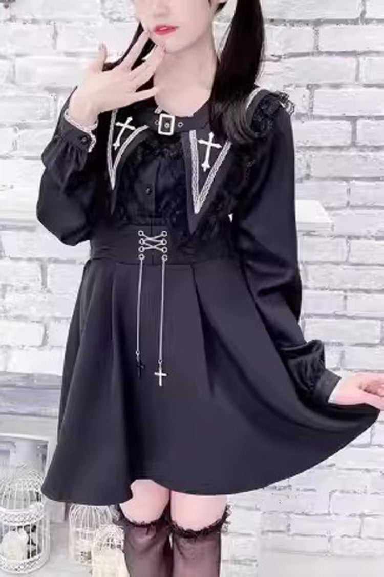 Jirai Kei Long Sleeves Cross Embroidery Japanese Lolita Blouse 2 Colors - Product - 8