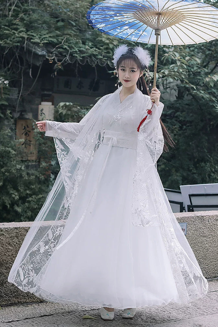 Fairy-Like Ancient Chinese Inspired Long Sleeves Embroidered Casual Hanfu Dress Set 3 Colors - Product - 4