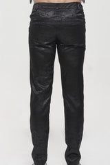 Black Gothic Glossy Pattern Drawstring Lace Decoration Men's Pants - Product - 9