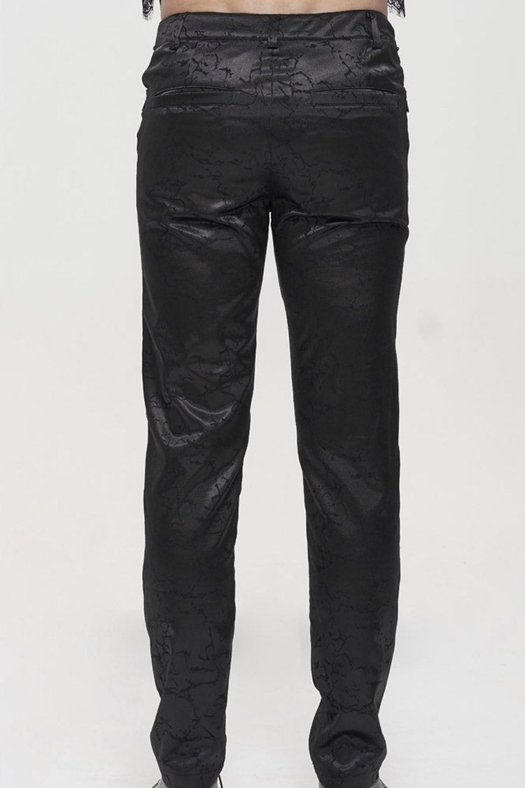 Black Gothic Glossy Pattern Drawstring Lace Decoration Men's Pants - Product - 9