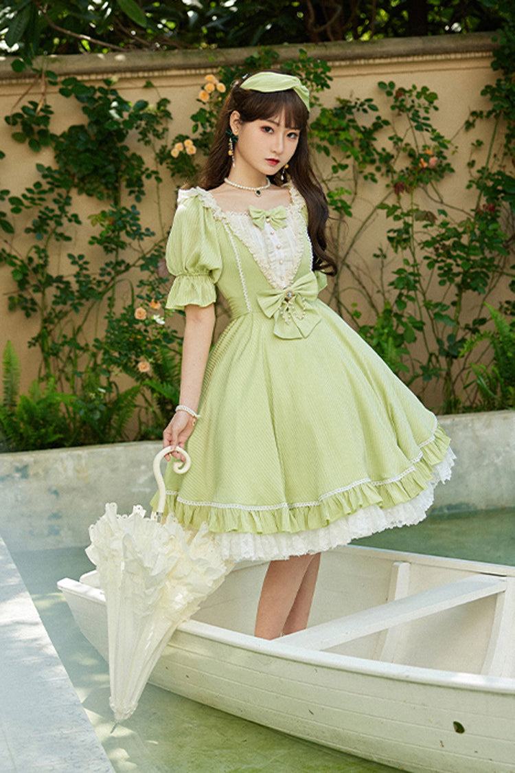 Midsummer Galaxy Solid Color Short Sleeves Ruffle Bowknot Sweet Lolita OP Dress - Product - 4
