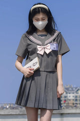 Grey Sweet College Style Navy Collar Japanese School Pleated Skirt - Product - 7