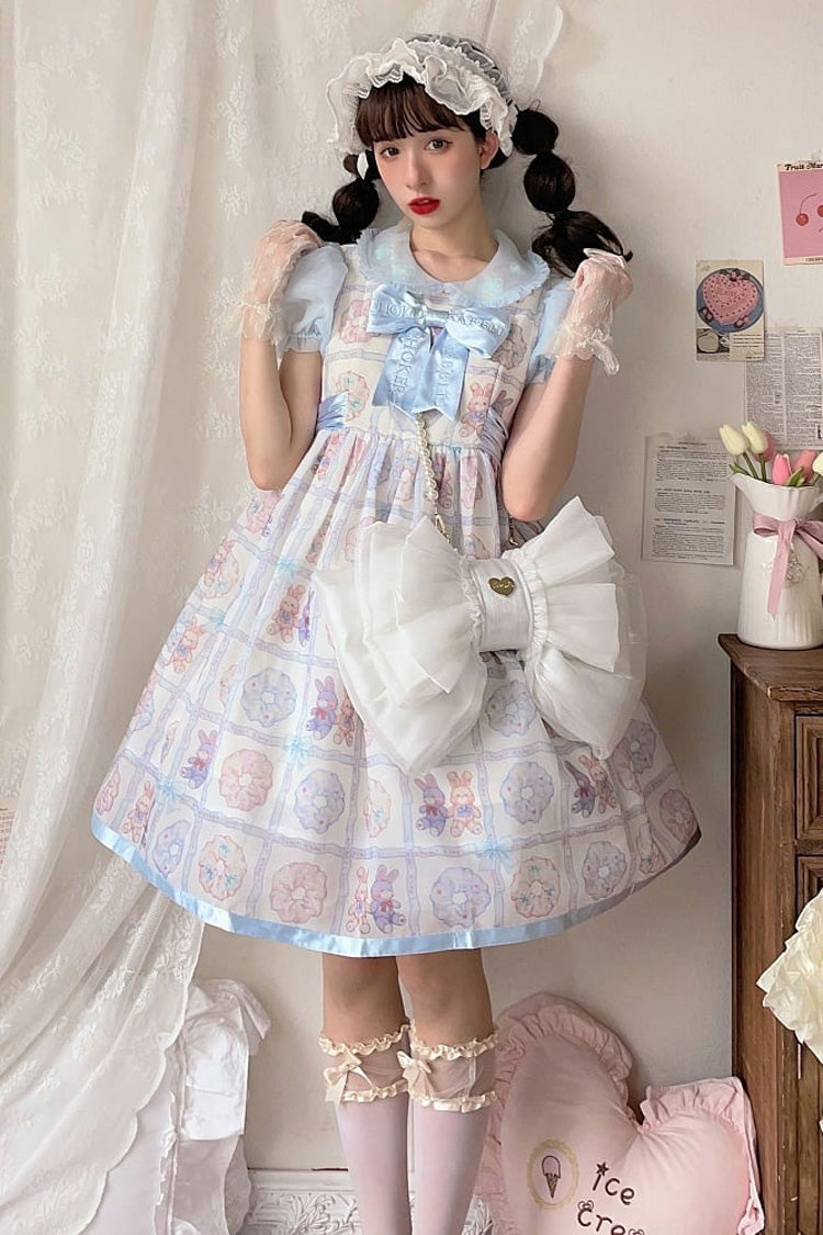 White Big Bowknot Metal Heart Nameplate Lolita Backpack - Product - 4