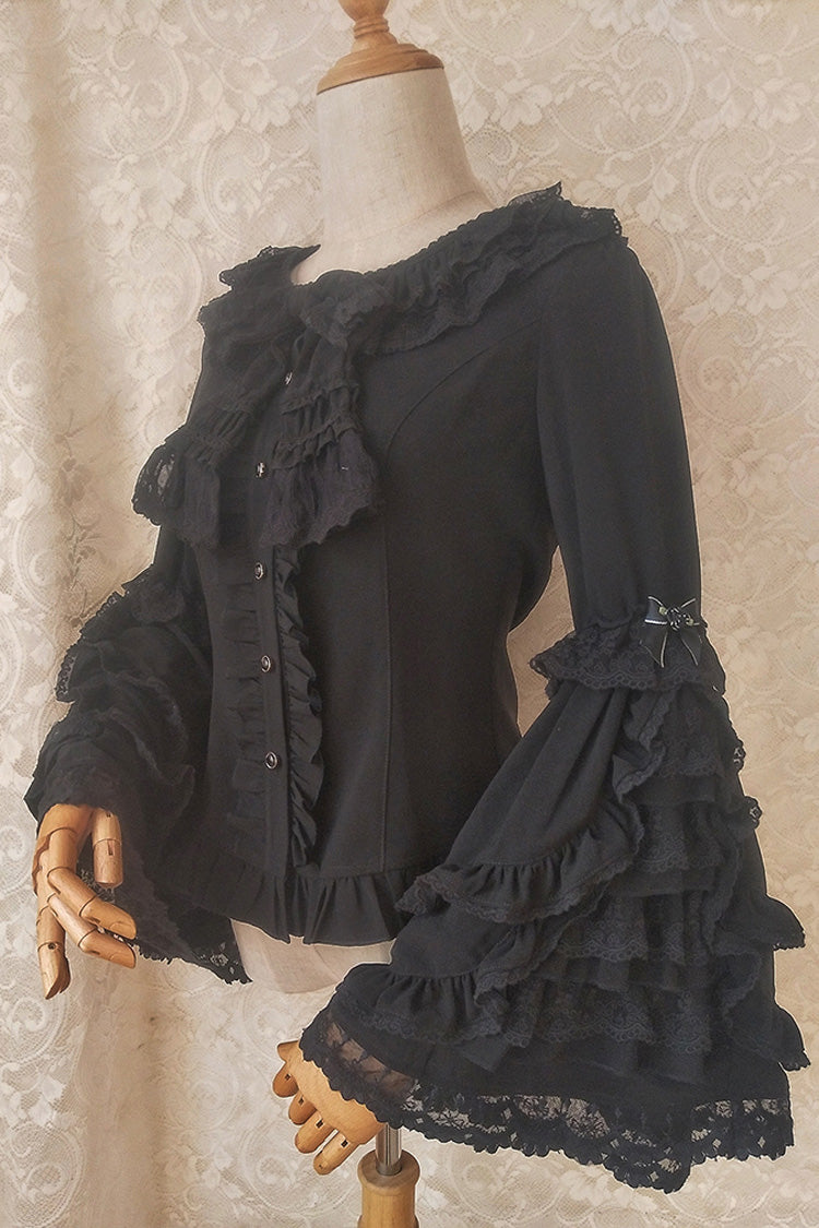 Long Trumpet Hime Sleeves Ruffle Bowknot Lace Sweet Gorgeous Lolita Blouse 2 Colors - Product - 8