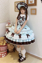 Mint Chocolate [Fondant Cake] Sleeveless Multi-Layered Ruffle Bowknot Lace Sweet Lolita Jsk Dress - Product - 8