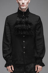Black Ruffled Lace Button-Up Micro-bullet Chiffon Long Sleeve Men's Gothic Shirt - Black - 1