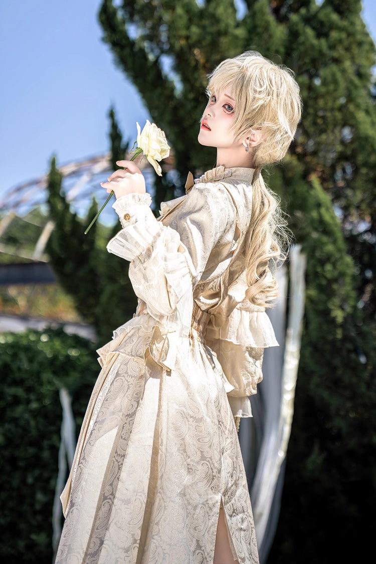 Golden Jacquard Print Ruffle Elegant Prince Handsome Ouji Lolita Shorts - Product - 10