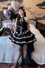 Black [Ballet Dream] Halterneck Triple-Layered Ruffle Bowknot Lace-Up Sweet Princess Lolita Dress - Product - 8