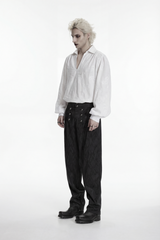 White Lapel Collar Long Lantern Sleeves Printed Embroidered Men's Gothic Shirt - Product - 2