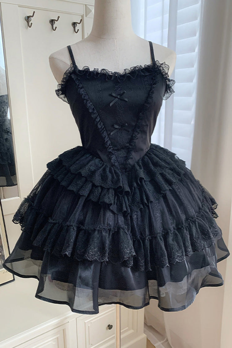 Black Twin Ivory Towers Ruffle Gothic Lolita Drawstring Jsk - Product - 13