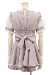 Pink Japanese Diamond Buckle Heart Bow Lace Sweet Jirai Kei Dress Fake Two-piece Set - Product - 3